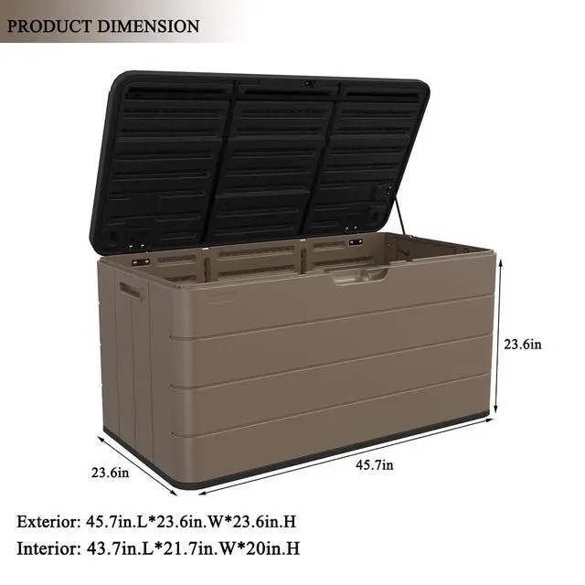 Alt view image 5 of 6 - Resin Deck Storage Box, 85 Gallon Outdoor Storage Box Waterproof for Garden Storage,Patio and Backyard, Lockable Brown Color