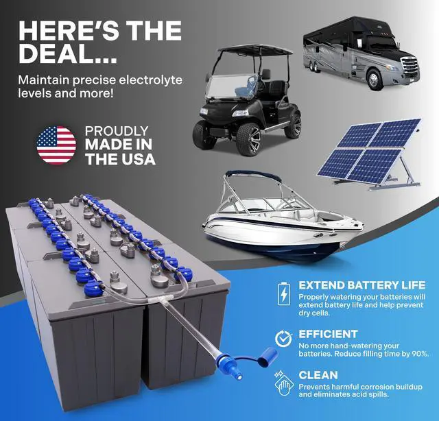 Alt view image 3 of 6 - Battery Watering System for 6V Flooded Lead Acid Batteries (6-Battery Kit) Includes Manual Hand Pump Single Point Watering System for Golf Carts & RVs