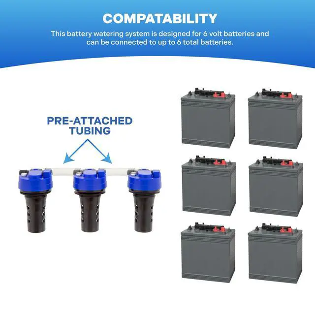 Alt view image 5 of 6 - Battery Watering System for 6V Flooded Lead Acid Batteries (6-Battery Kit) Includes Manual Hand Pump Single Point Watering System for Golf Carts & RVs