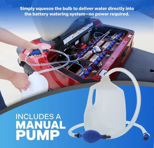 Alt view image 6 of 6 - Battery Watering System for 6V Flooded Lead Acid Batteries (6-Battery Kit) Includes Manual Hand Pump Single Point Watering System for Golf Carts & RVs