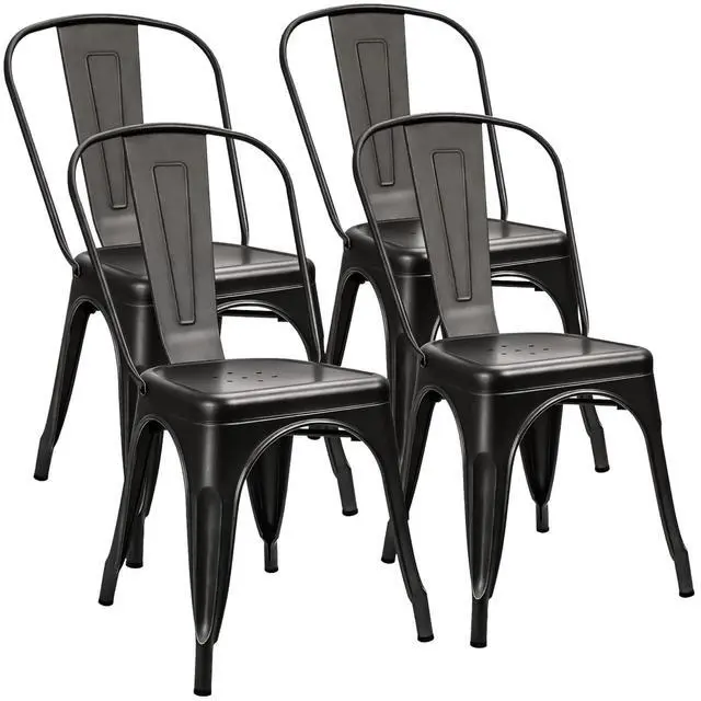 Main image of Metal Dining Chairs Indoor Outdoor Use Stackable Tolix Industrial Metal Chairs Set of 4 for Kitchen, Dining Room, Bistro and Cafe (Black)