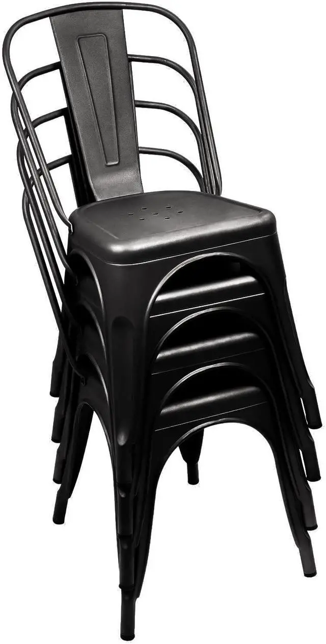 Alt view image 3 of 3 - Metal Dining Chairs Indoor Outdoor Use Stackable Tolix Industrial Metal Chairs Set of 4 for Kitchen, Dining Room, Bistro and Cafe (Black)