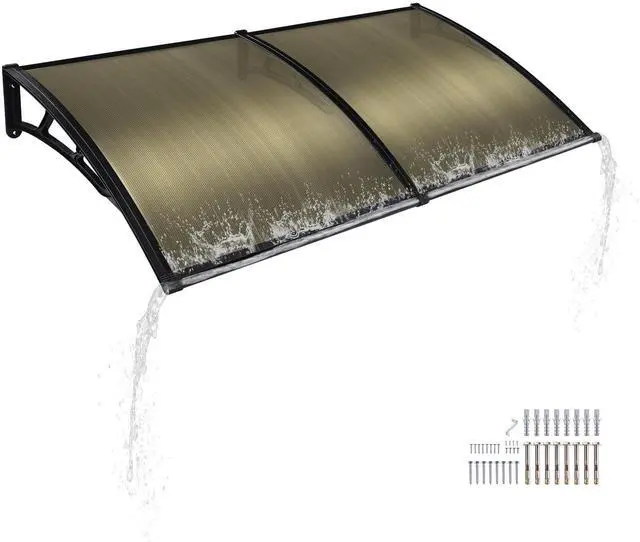 Main image of 2Pcs 40"X40" Window Patio Awning w/ 2" Rain Gutter Polycarbonate Canopy Anti-UV50+ Cover Front Door Outdoor Yard Rain Snow Sunlight Protection Hollow Sheet Brown Board
