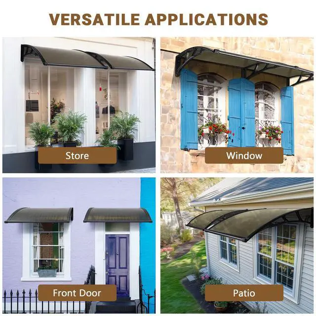 Alt view image 3 of 6 - 2Pcs 40"X40" Window Patio Awning w/ 2" Rain Gutter Polycarbonate Canopy Anti-UV50+ Cover Front Door Outdoor Yard Rain Snow Sunlight Protection Hollow Sheet Brown Board