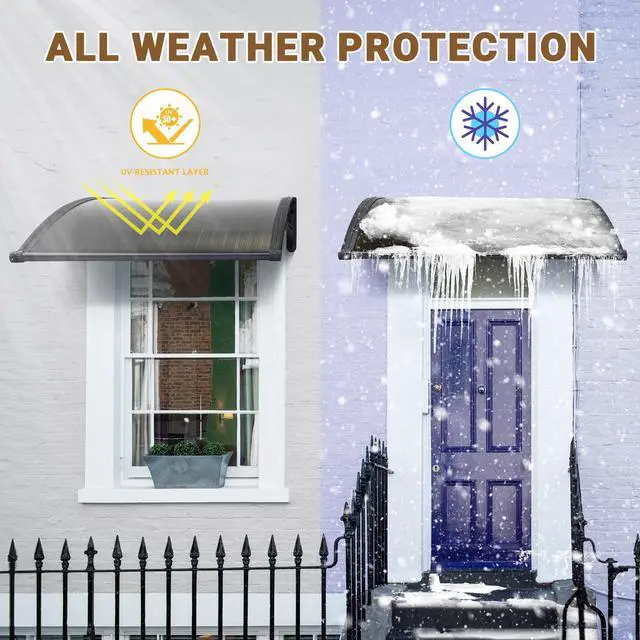 Alt view image 6 of 6 - 2Pcs 40"X40" Window Patio Awning w/ 2" Rain Gutter Polycarbonate Canopy Anti-UV50+ Cover Front Door Outdoor Yard Rain Snow Sunlight Protection Hollow Sheet Brown Board