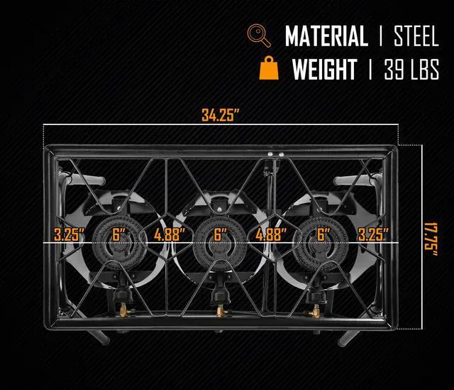 Alt view image 2 of 6 - Triple Burner Outdoor Propane Stove Cooker w/Regulator, 3 Burner Stove Brewing Supply