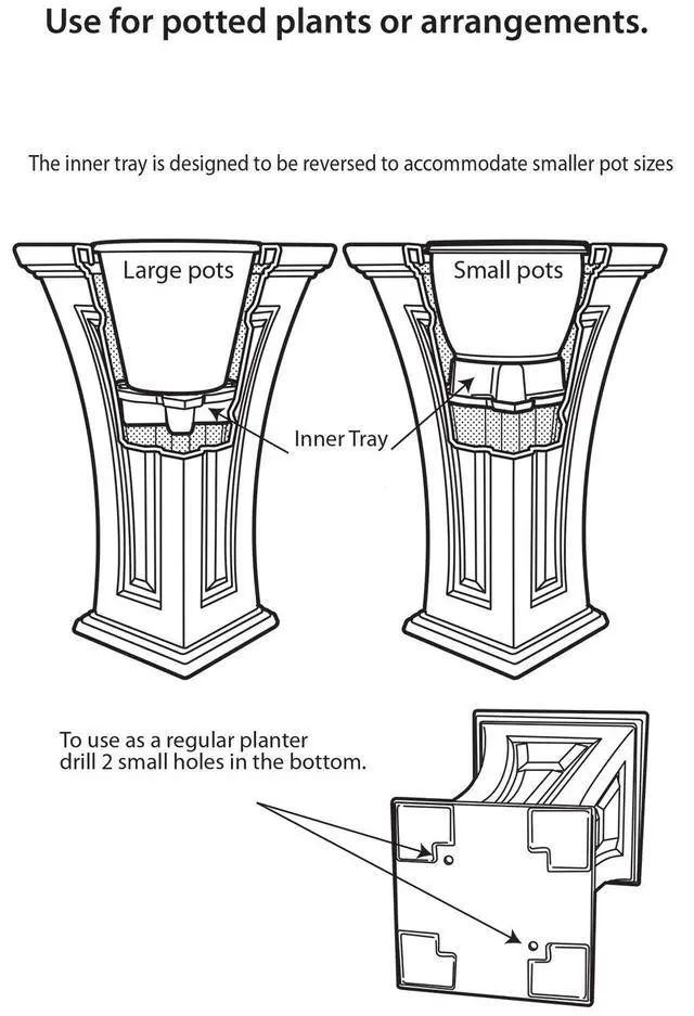 Alt view image 5 of 6 - Heritage Self-Watering Planter (2-Pack) Set of 2 Large Planters for Porch, Patio, Outdoor/Indoor (HP3000-BLK-2) Black (28.5-inch Tall)