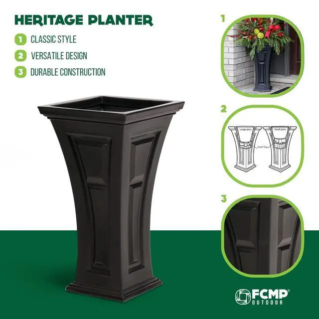 Alt view image 6 of 6 - Heritage Self-Watering Planter (2-Pack) Set of 2 Large Planters for Porch, Patio, Outdoor/Indoor (HP3000-BLK-2) Black (28.5-inch Tall)