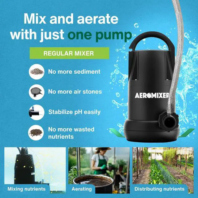 Alt view image 3 of 6 - Aeromixer Regular 3/4 HP Submersible Mixing + Aerating Pump - Submersible Water Pump for Nutrient Mixing and Aerating, Electric Garden Water Pumps, Heavy Duty Outdoor Pumps for Farming and Gardening