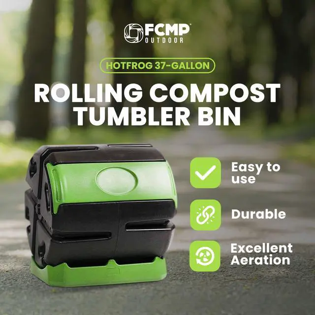Alt view image 2 of 6 - HOTFROG Rolling Single Chamber Batch Tumbling Composter - Outdoor Rotating Garden Compost Bin (HF-RC4000WB) Black & Green (37-Gallon)