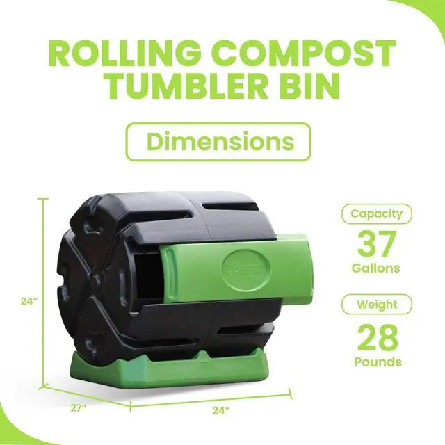 Alt view image 3 of 6 - HOTFROG Rolling Single Chamber Batch Tumbling Composter - Outdoor Rotating Garden Compost Bin (HF-RC4000WB) Black & Green (37-Gallon)