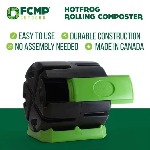 Alt view image 4 of 6 - HOTFROG Rolling Single Chamber Batch Tumbling Composter - Outdoor Rotating Garden Compost Bin (HF-RC4000WB) Black & Green (37-Gallon)