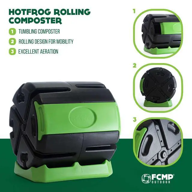 Alt view image 5 of 6 - HOTFROG Rolling Single Chamber Batch Tumbling Composter - Outdoor Rotating Garden Compost Bin (HF-RC4000WB) Black & Green (37-Gallon)