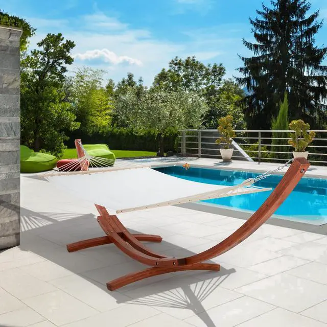 Main image of 12 FT Wooden Hammock with Stand, Outdoor Hammock with Wood Stand for Single Person Heavy Duty Hammock and Stand for Outside Backyard, Balcony, Porch, Patio, Garden, 330 lbs Capacity, White