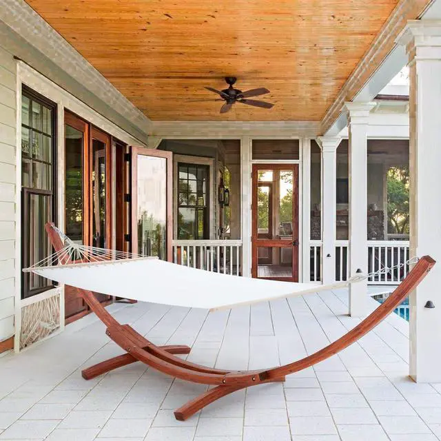 Alt view image 6 of 6 - 12 FT Wooden Hammock with Stand, Outdoor Hammock with Wood Stand for Single Person Heavy Duty Hammock and Stand for Outside Backyard, Balcony, Porch, Patio, Garden, 330 lbs Capacity, White