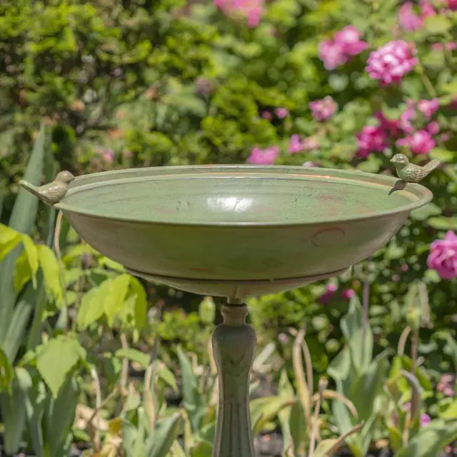 Alt view image 2 of 6 - Pedestal Style Birdbath (Green)
