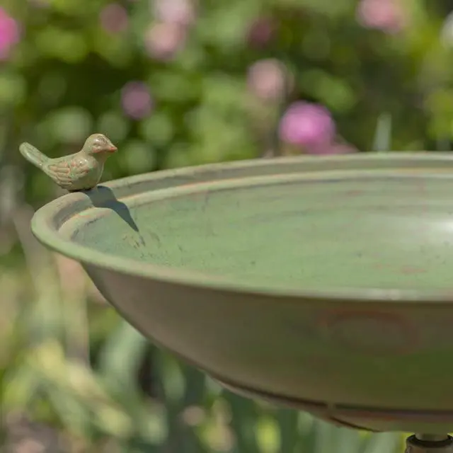 Alt view image 6 of 6 - Pedestal Style Birdbath (Green)