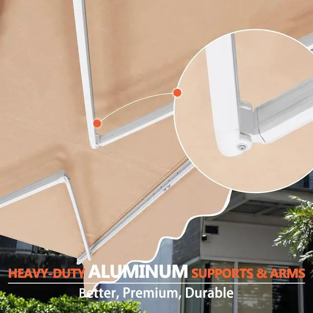Alt view image 5 of 6 - 10'x8' Retractable Patio Awning Sun Shade Cover, Outdoor Shelter for Deck with Manual Crank, 96in Projection, Beige