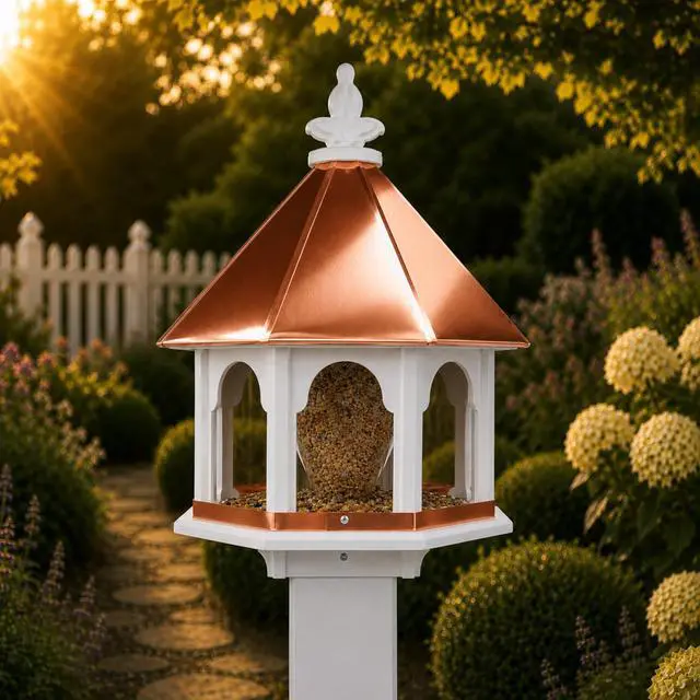 Alt view image 2 of 5 - Octagon Wild Bird Feeder Solid Cellular PVC Clear Copper Roof Made in The USA (SBF8C) (3.5" x 3.5" Mount)