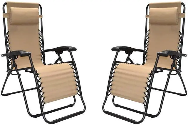 Main image of Canopy Infinity Zero Gravity Steel Frame Patio Deck Chair, Beige (Pair)
