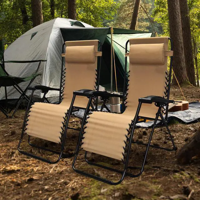 Alt view image 2 of 6 - Canopy Infinity Zero Gravity Steel Frame Patio Deck Chair, Beige (Pair)