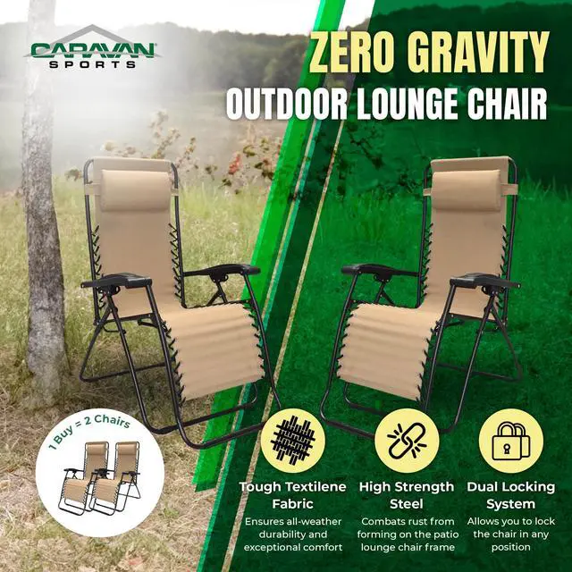 Alt view image 3 of 6 - Canopy Infinity Zero Gravity Steel Frame Patio Deck Chair, Beige (Pair)