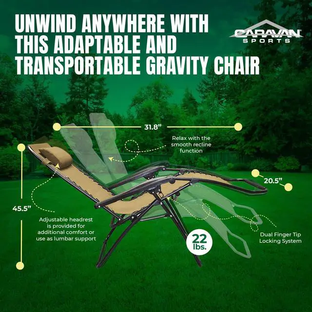 Alt view image 4 of 6 - Canopy Infinity Zero Gravity Steel Frame Patio Deck Chair, Beige (Pair)