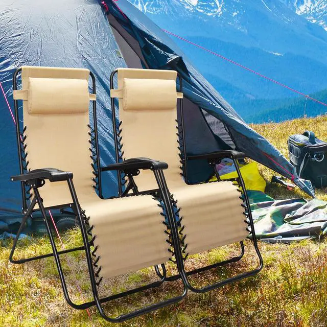 Alt view image 5 of 6 - Canopy Infinity Zero Gravity Steel Frame Patio Deck Chair, Beige (Pair)