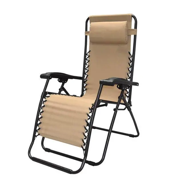 Alt view image 6 of 6 - Canopy Infinity Zero Gravity Steel Frame Patio Deck Chair, Beige (Pair)