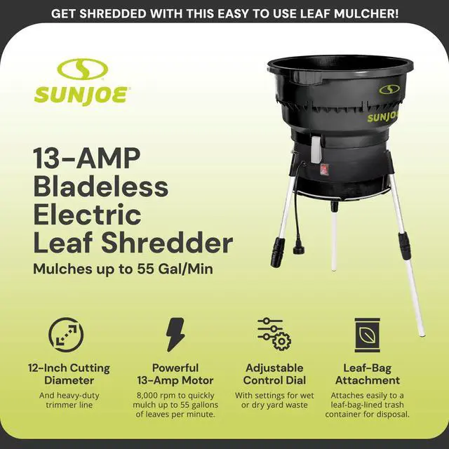 Alt view image 2 of 6 - Corded Leaf Mulcher Shredder with Adjustable Control Dial, 8,000 RPM, 13-Amp Motor - Portable Electric Mulching and Shredding Machine for Lawn Care, SDJ616