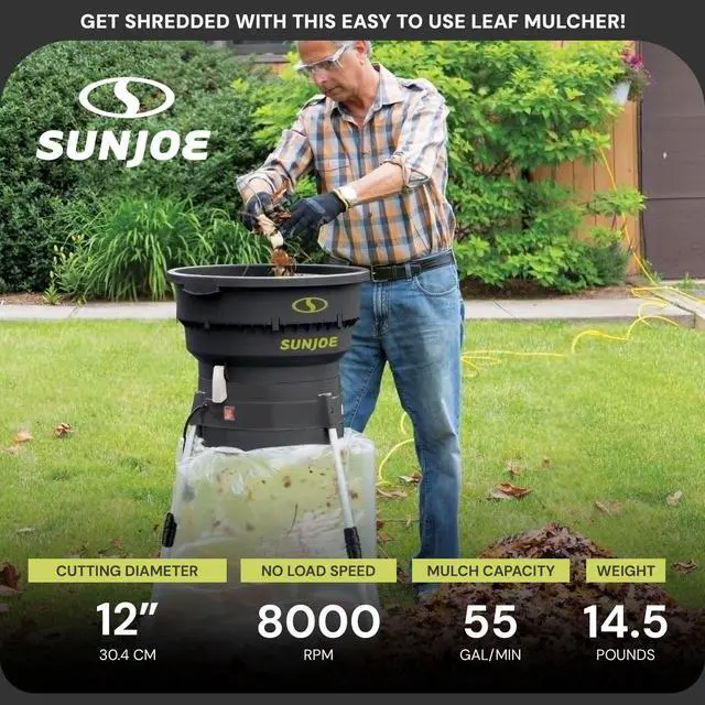 Alt view image 5 of 6 - Corded Leaf Mulcher Shredder with Adjustable Control Dial, 8,000 RPM, 13-Amp Motor - Portable Electric Mulching and Shredding Machine for Lawn Care, SDJ616