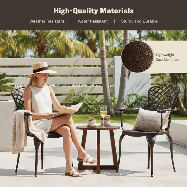 Alt view image 3 of 6 - Arden 2-Piece Outdoor Patio Dining Chairs Set of 2, Cast Aluminum Patio Chair Set, All-Weather Resistant Outdoor Dining Furniture, Brown