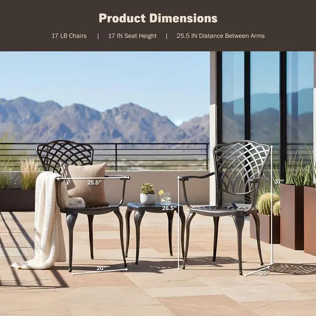 Alt view image 6 of 6 - Arden 2-Piece Outdoor Patio Dining Chairs Set of 2, Cast Aluminum Patio Chair Set, All-Weather Resistant Outdoor Dining Furniture, Brown