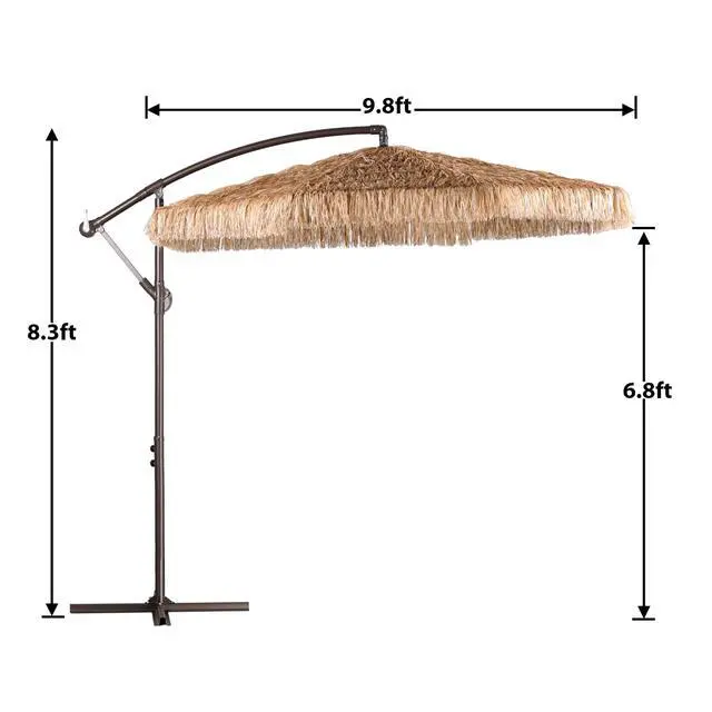 Alt view image 3 of 6 - 10FT Cantilever Tiki Thatch Patio Umbrella, Hand-Push Tilt Offset Umbrella for Outdoor, Poolside, Backyard, Beach - Natural Straw Look (No Base)