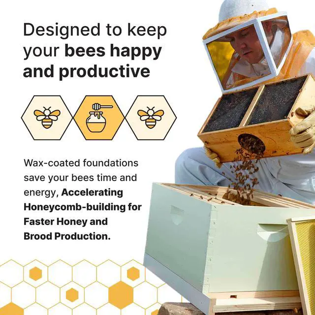 Alt view image 5 of 6 - 10-Frame Deep Hive Kit, Fully Assembled 9" Bee Hive Body with 10 Frames & Beeswax-Coated Plastic Foundation for Brood Replacement, Colony Growth & Honey Production, Made in USA, Painted