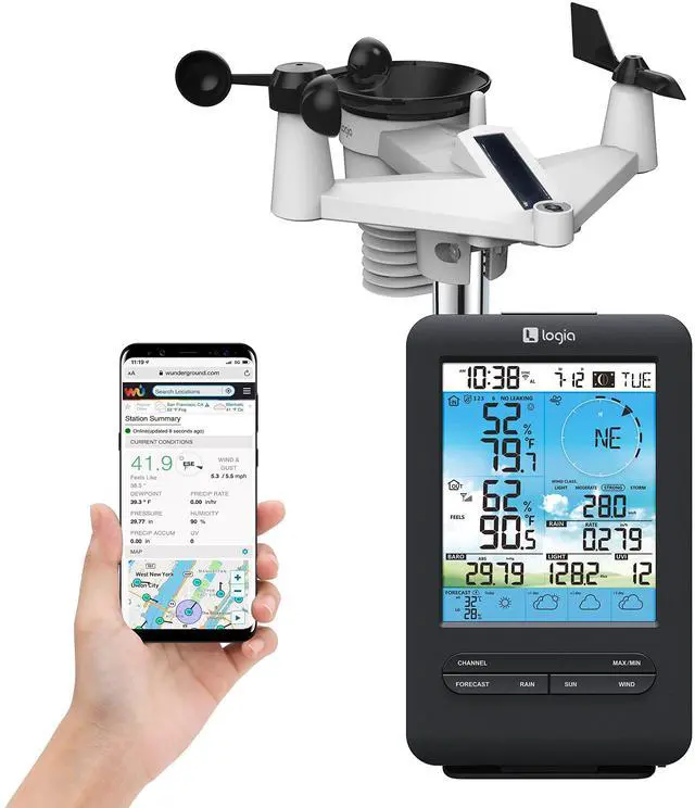 Main image of 18-in-1 Wireless Weather Station with 7-in-1 Solar Sensor Array & 4-Day Forecast, Wi-Fi & Large Color Display, Wind Speed/Direction, Rainfall, UV Index, Light Intensity, Temperature & Humidity
