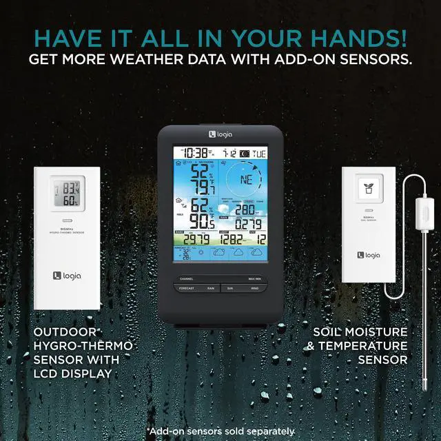 Alt view image 5 of 6 - 18-in-1 Wireless Weather Station with 7-in-1 Solar Sensor Array & 4-Day Forecast, Wi-Fi & Large Color Display, Wind Speed/Direction, Rainfall, UV Index, Light Intensity, Temperature & Humidity