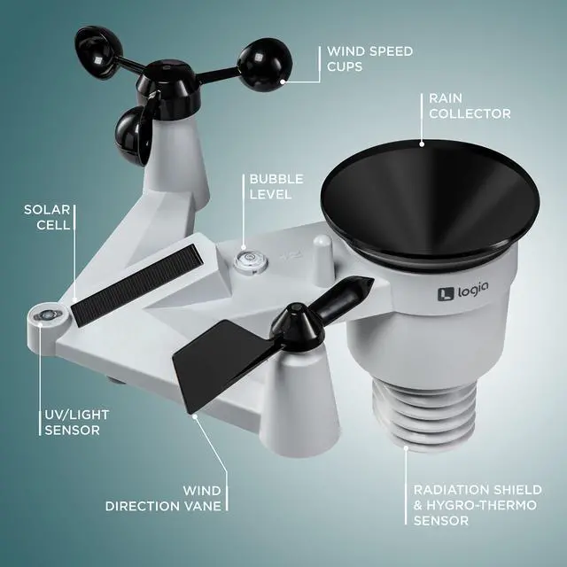 Alt view image 6 of 6 - 18-in-1 Wireless Weather Station with 7-in-1 Solar Sensor Array & 4-Day Forecast, Wi-Fi & Large Color Display, Wind Speed/Direction, Rainfall, UV Index, Light Intensity, Temperature & Humidity