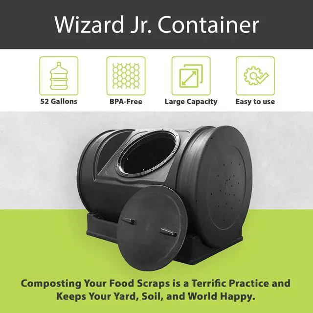 Alt view image 2 of 6 - Compost Wizard Jr 7 Cubic Feet Outdoor Home Garden Compost Bucket Storage Container with Carrying Handles, Black