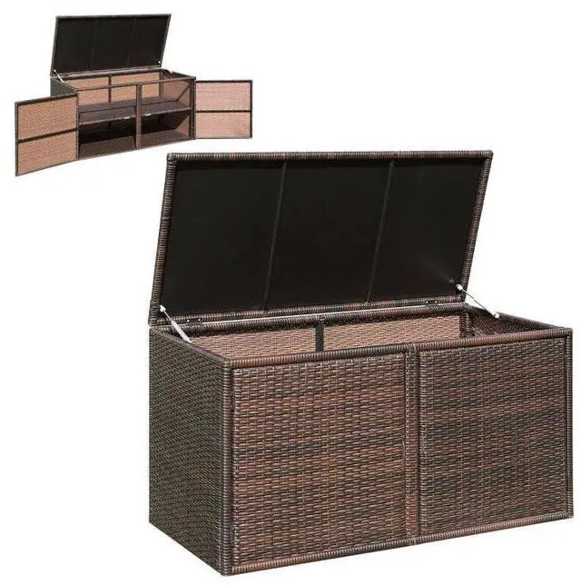 Main image of Rattan Deck Box 73 Gallon Wicker Storage Box W/Separate Storage Shelf, Openable Door, Steel Frame, Toys and Tools Organize for Yard, Garden, Balcony, Porch, Patio Rattan Storage Box (Brown)