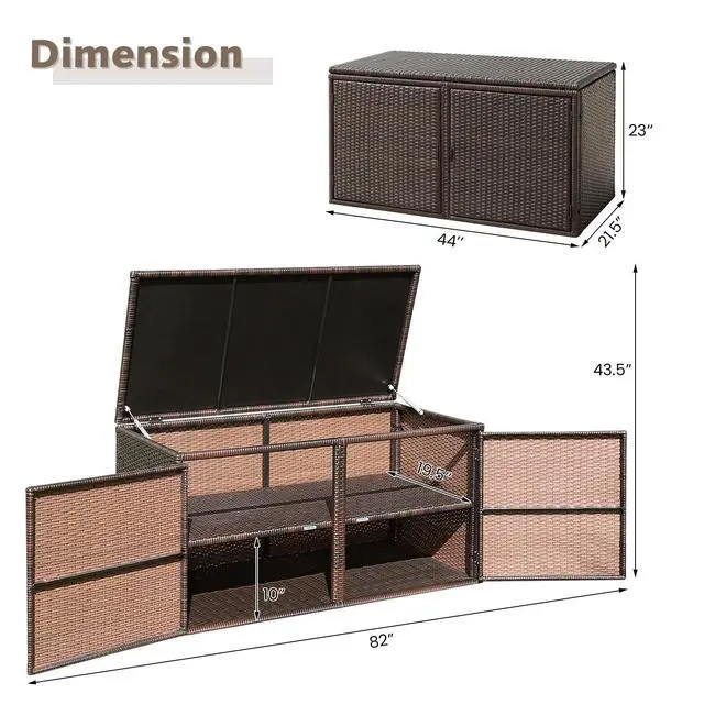 Alt view image 6 of 6 - Rattan Deck Box 73 Gallon Wicker Storage Box W/Separate Storage Shelf, Openable Door, Steel Frame, Toys and Tools Organize for Yard, Garden, Balcony, Porch, Patio Rattan Storage Box (Brown)