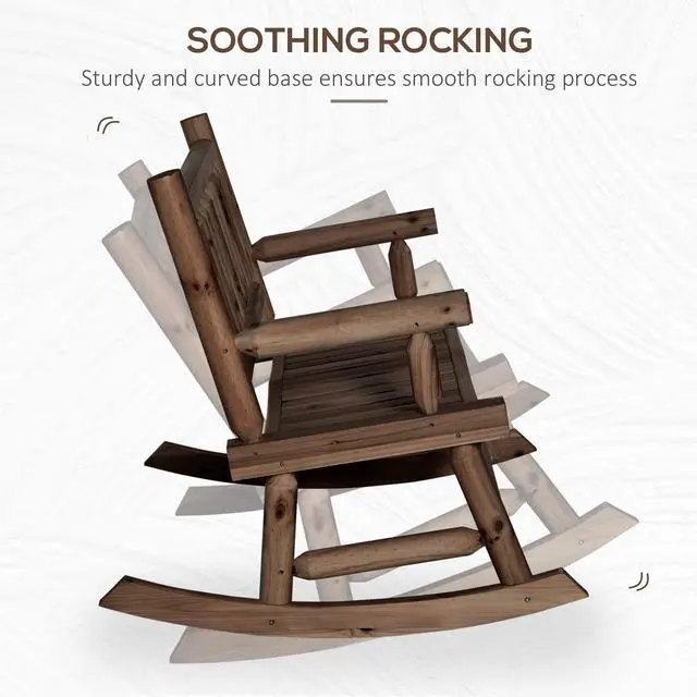 Alt view image 4 of 6 - 2-Person Wood Rocking Chair with Log Design, Heavy Duty Loveseat with Wide Curved Seats for Patio, Backyard, Garden, Walnut