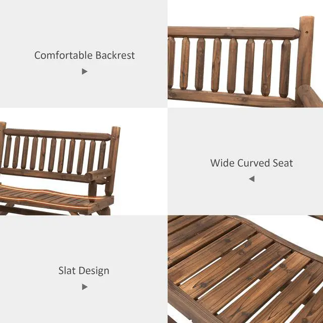 Alt view image 5 of 6 - 2-Person Wood Rocking Chair with Log Design, Heavy Duty Loveseat with Wide Curved Seats for Patio, Backyard, Garden, Walnut