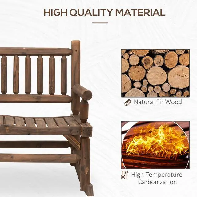 Alt view image 6 of 6 - 2-Person Wood Rocking Chair with Log Design, Heavy Duty Loveseat with Wide Curved Seats for Patio, Backyard, Garden, Walnut