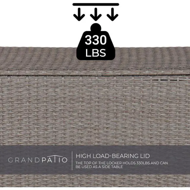 Alt view image 5 of 6 - 108 Gallon Deck Storage Box Indoor Outdoor Wicker Bin for Patio Furniture Cushions Garden Tools Pool Accessories, Greige