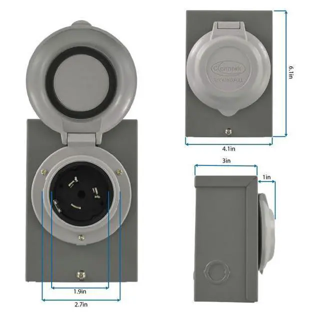 Alt view image 5 of 6 - GIB1450-025 Duo-Rain Seal 50Amp Power Inlet Box and Temp Power Cord Combo Kit, 25 Feet