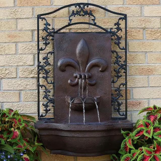 Alt view image 2 of 6 - Sunnydaze French Lily 33" Outdoor Wall Water Fountain with Pump - Iron - Electric