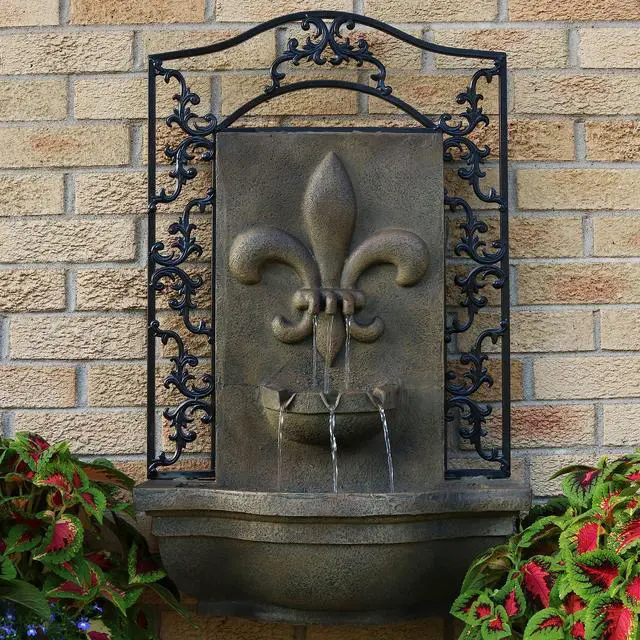 Alt view image 2 of 6 - Sunnydaze French Lily 33" Outdoor Wall Water Fountain with Pump - Florentine - Electric