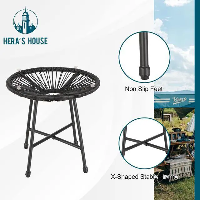 Alt view image 3 of 6 - 3-Piece Patio Furniture Set, Outdoor Wicker Conversation Set w/ 2 Handwoven Cushioned Chairs, Side Coffee Table for Backyard Lawn Porch Poolside Balcony