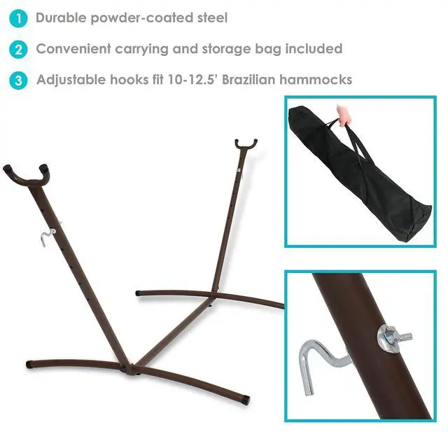 Alt view image 2 of 6 - Sunnydaze Brazilian Portable Steel Hammock Stand for Outside with Carrying Case - 400-Pound Capacity Hammock Frame - Bronze Finish